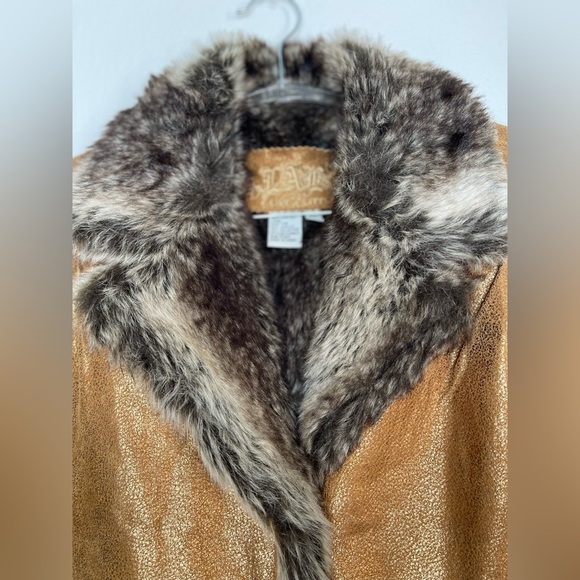 Boho Chic Leather Vest Faux Fur Trim Western Festival Layering Fall Piece PLarge - Picture 7 of 16